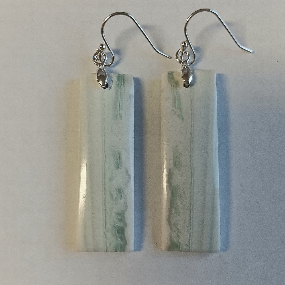 Green Lace Agate Gemstone Earrings with 925 Sterling Silver Findings